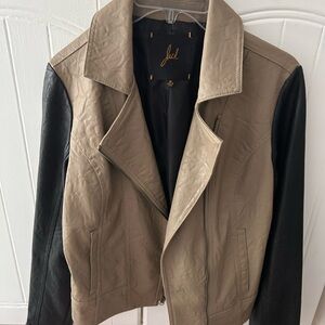 Jack by BB Dakota Taupe and Black Jacket “FAUX LEATHER” w/Long Sleeves Zipper